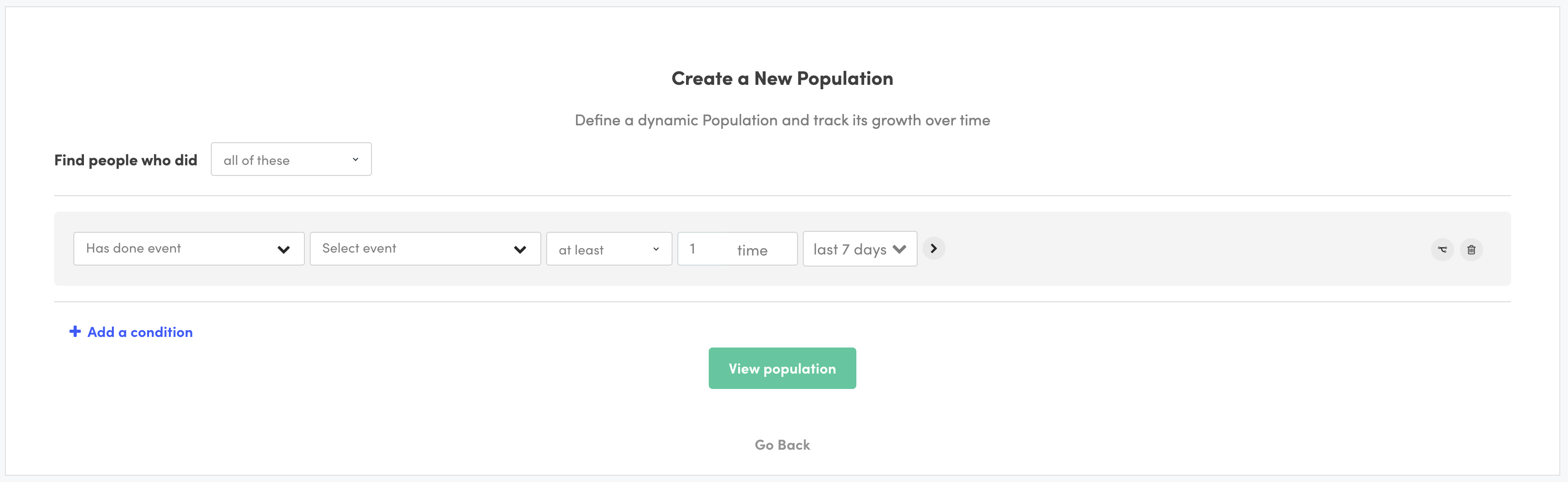 Visual condition builder for creating population segments